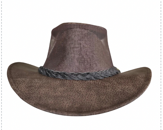Crushable "Air-Conditioned" Maverick Cooler Leather Hat - Hickory Stone