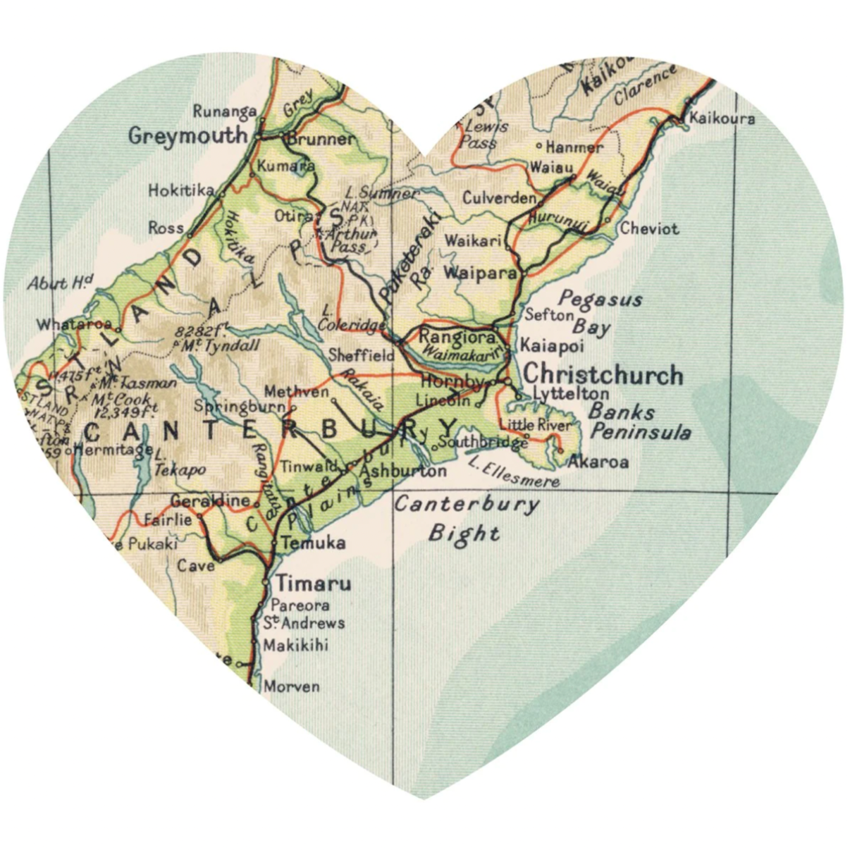 Large Heart Shape New Zealand Map - Removable Sticker