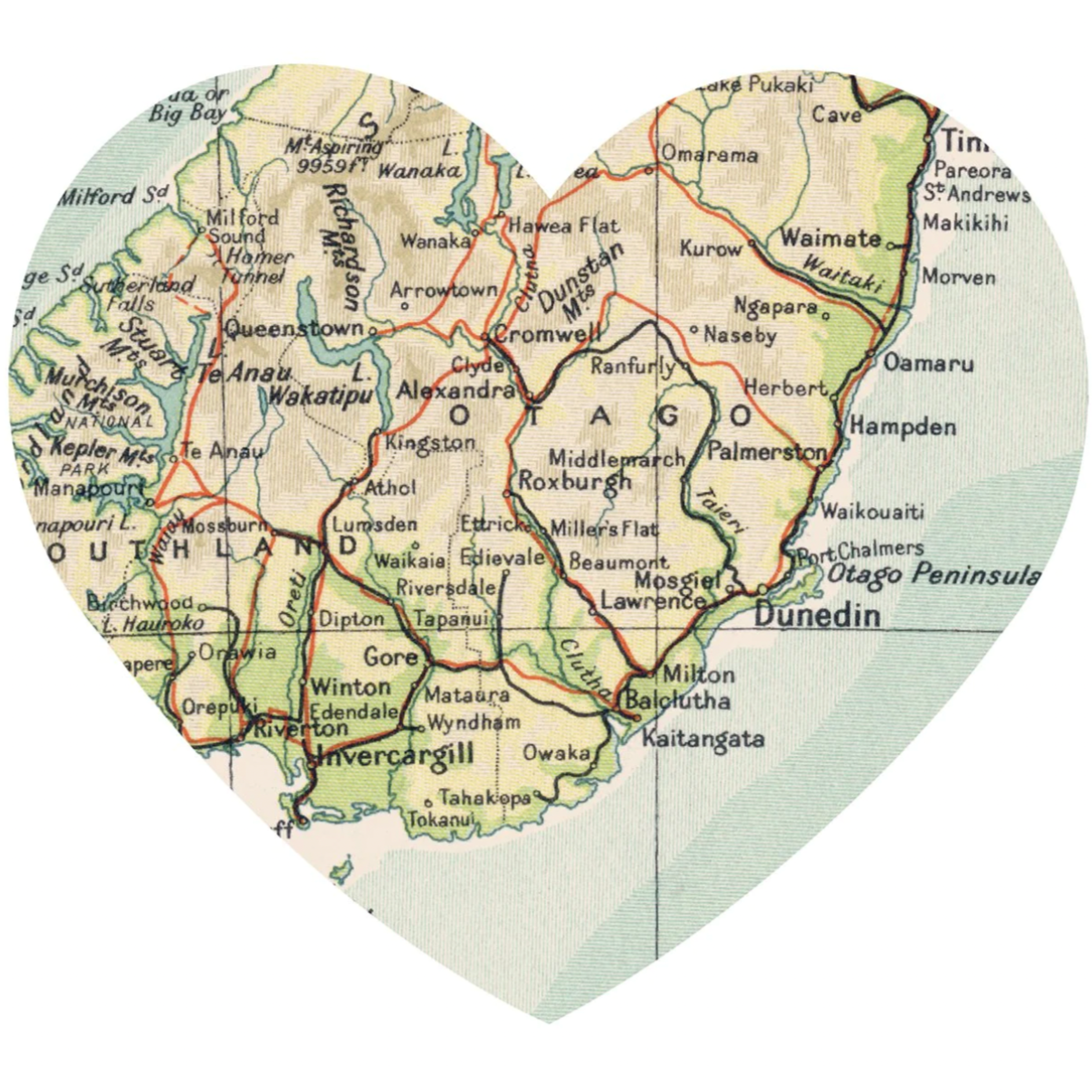 Large Heart Shape New Zealand Map - Removable Sticker