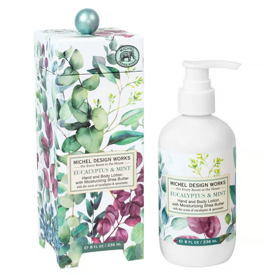 Ultimate indulgence with the Michel Design Works Eucalyptus & Mint Hand & Body Lotion. 