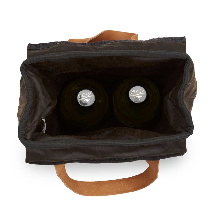 Oilskin wine cooler bag - top view